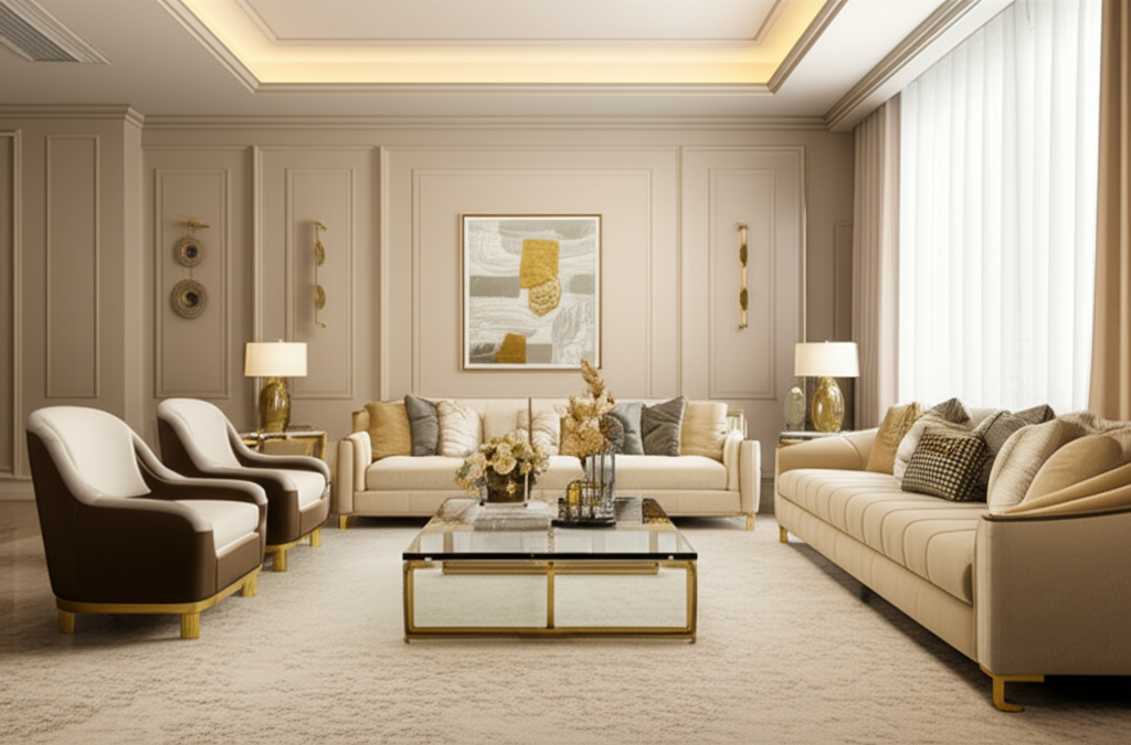 Elegant interior with designer wallpaper